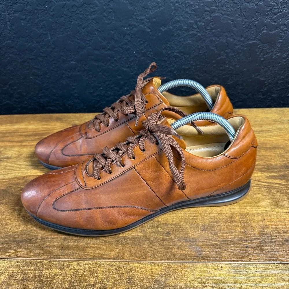 Paul Fredrick Italian Brown Leather Lace Up Casual Sneakers Mens Size 8.5 M